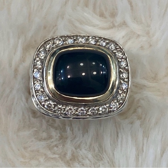 David Yurman Black onyx diamond & Silver Ring 18k Gold Accents size 8 - Picture 2 of 8
